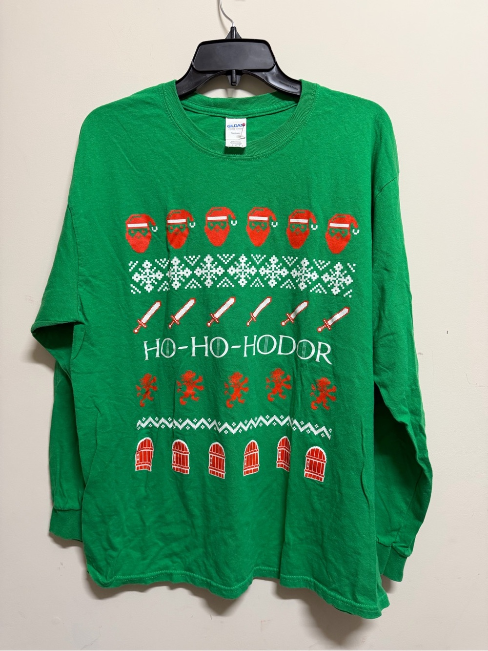 Ho-Ho-Hodor Green Holiday Long-Sleeve Tee